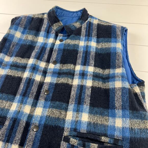 Michael Richards Vintage Blue plaid reversible puffer Vest Men’s size Large - Picture 9 of 9